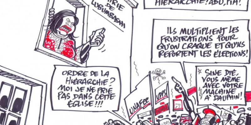 La mairie de Lubumbashi explique à l'opposition que son meeting est reporté sur ordre de la hiérarchie (caricature Kash/ACTUALITE.CD)