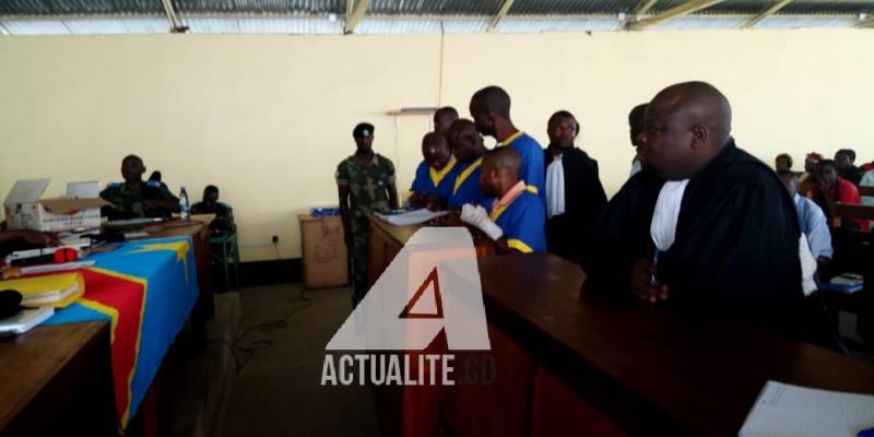 L'ancien chef de guerre Cheka et ses trois co-accusés à l'audience ce jeudi 7 février à Goma à la cour militaire opérationnelle du Nord-Kivu.