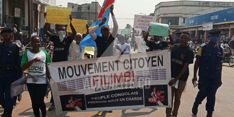 Les militants de Filimbi et Lucha dans les rues de Kananga. Ph/Sosthène Kambidi ACTUALITE.CD