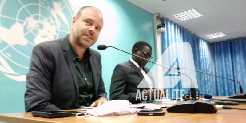 Sur la photo, Matthias Gillman porte-parole de la Monusco et Abdoul Aziz Thioye, Directeur au BCNUDH en RDC/Ph ACTUALITE.CD