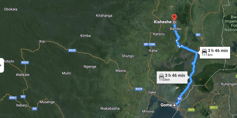 Localisation de Kishishe, au Nord de Goma