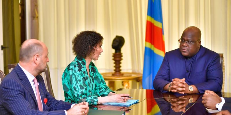 Félix Tshisekedi et Hadja Lahbib, Ministre fédérale belge des Affaires étrangères, des Affaires européennes et du Commerce extérieur, et des Institutions culturelles fédérales