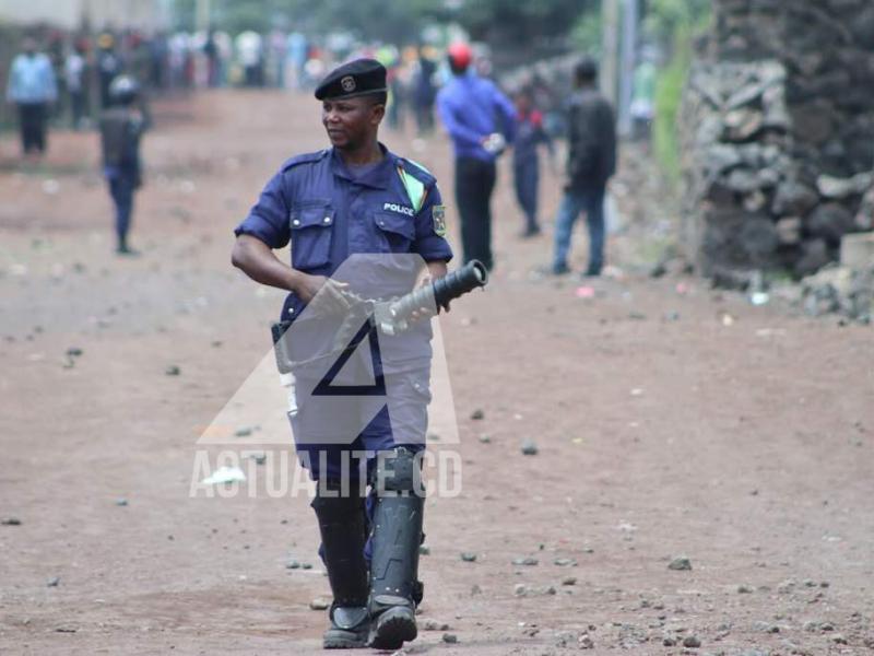 Un policier lors d'une manifestation anti-pouvoir à Goma