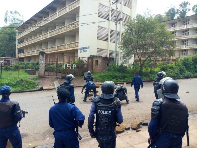 Illustration/les policiers lors d'une manifestation des étudiants à l'ISP Bukavu.