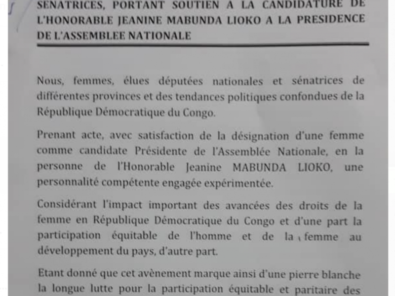 Déclaration de soutien à  la candidature de Mme Jeannine Mabunda