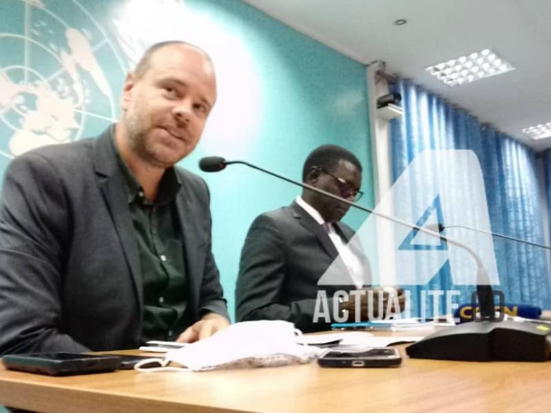 Sur la photo, Matthias Gillman porte-parole de la Monusco et Abdoul Aziz Thioye, Directeur au BCNUDH en RDC/Ph ACTUALITE.CD