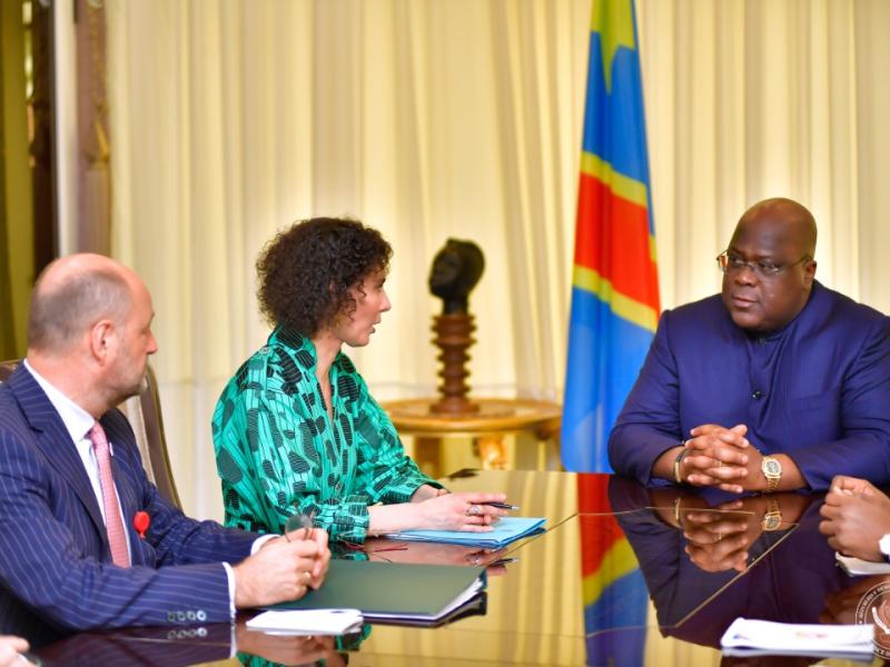 Félix Tshisekedi et Hadja Lahbib, Ministre fédérale belge des Affaires étrangères, des Affaires européennes et du Commerce extérieur, et des Institutions culturelles fédérales