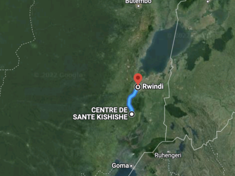 Localisation de la cité de Kishishe sur carte du Nord-Kivu