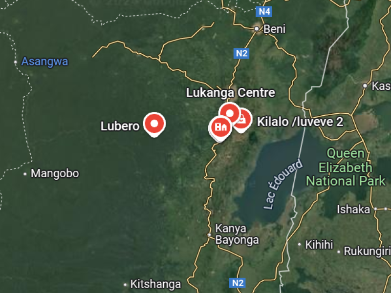 Lubero sur la carte du Nord-Kivu