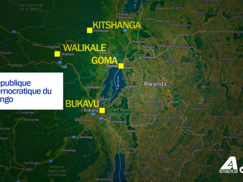 Bukavu, Goma, Walikale et Kitshanga sur la carte