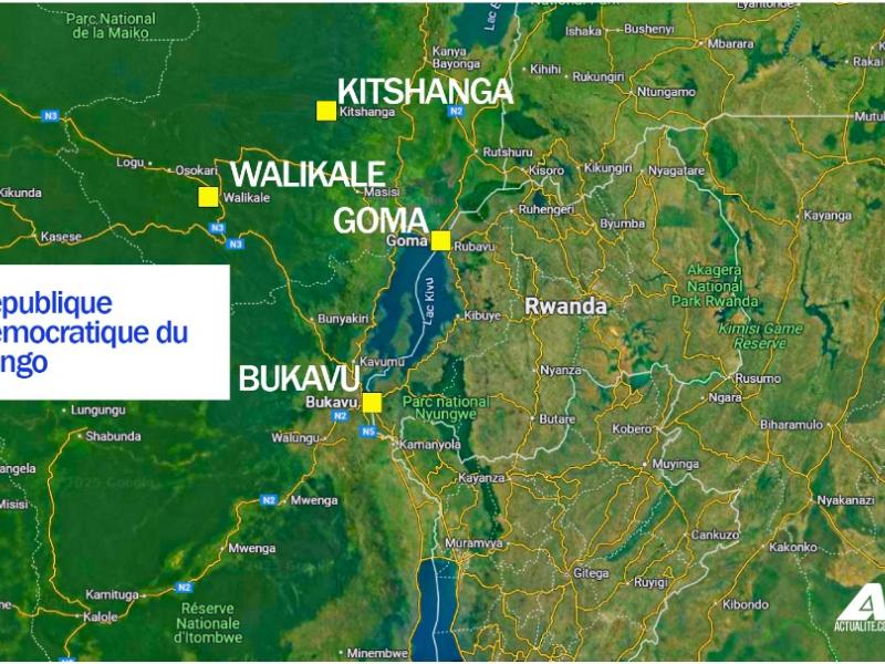 Bukavu, Goma, Walikale et Kitshanga sur la carte